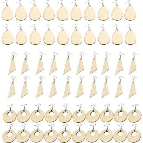 60Pcs Wooden Geometric Earring Pendant DIY Jewelry Making Crafts Hooks Rings Set