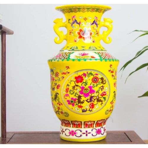 Jingdezhen Antique Ancient Enamel Chinese Ceramic Flower Vase Home Office Decorative Double Ears King Porcelain Vases