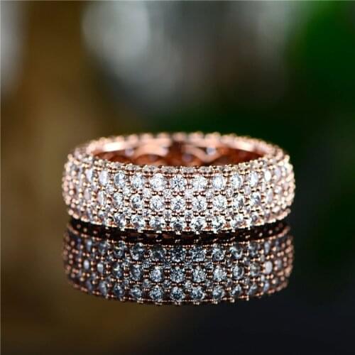 BAOSHINA Rose Gold Full White Zircon Rhinestone Ring For Women Girls Sweet Female Wedding Ring Jewelry Accessories
