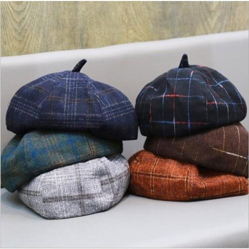 Autumn and winter Berets Caps For Women Baret Femme Hiver Plaid Berets For Women French Hat Elegant Beret