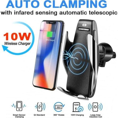 Qi Wireless Car Charger 10wFast Charging Smart Sensor Phone Holder Cell Phone Automatic Clamping Car Mount s5 Wireless Charger