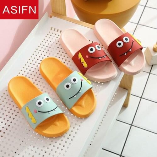 ASIFN Women Summer Slippers Cute Monster Indoor Household Couple Cartoon Girls Personality Non-slip Wear-resistant Sandals Shoes