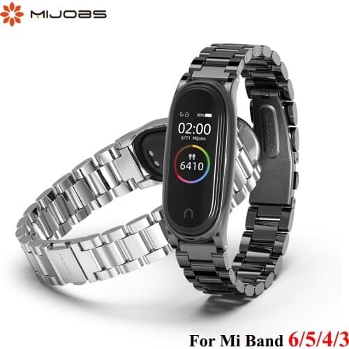 Strap For Xiaomi Mi Band 5 4 3 6 Stainless Metal Opaska Correa Mi Bend 4 Miband 5 Wristbands Bracelet Global Version NFC