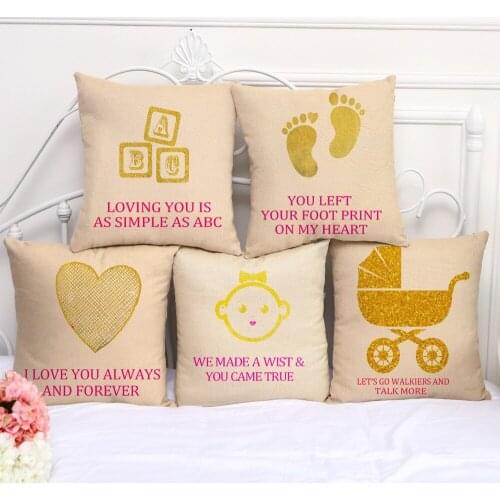 Decorative Pillow Case Fashion Baby Heart Foot Pillowcase 17.5 Inches Cotton Linen Chair Seat Throw Pillow Cover C1045