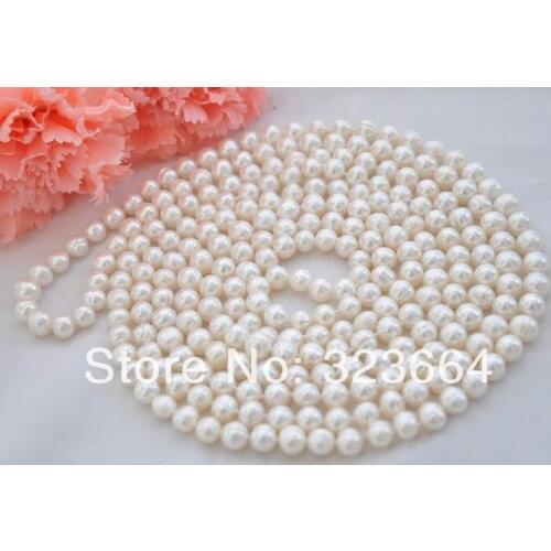 Long 80" 8-9mm white round Freshwater cultured pearl necklace