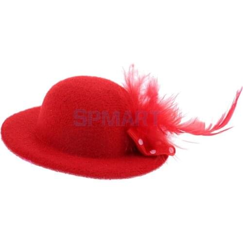 Felt Top Hat Elegant Round Bowler Cap Vintage Doll Hat Cap for 28-30cm Doll Dress Up Costume Red