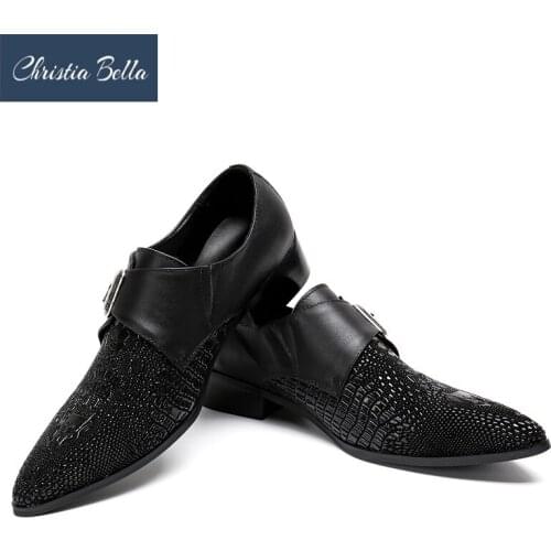 Christia Bella Brand Classic Mens Dress Shoes Summer Slippers Genuine Leather Comfortable Italian Retro Men Shoes for Wedding