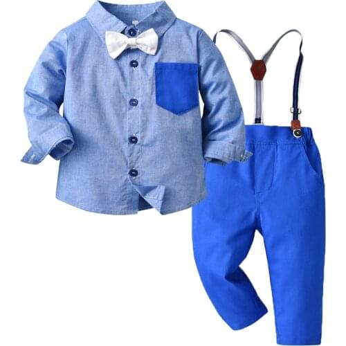 Tem Doger Autumn Winter Kids Boys Sets Bowtie Gentleman Style Suspenders Shirt+Pants 2Pcs Outfits Cotton Children Clothing