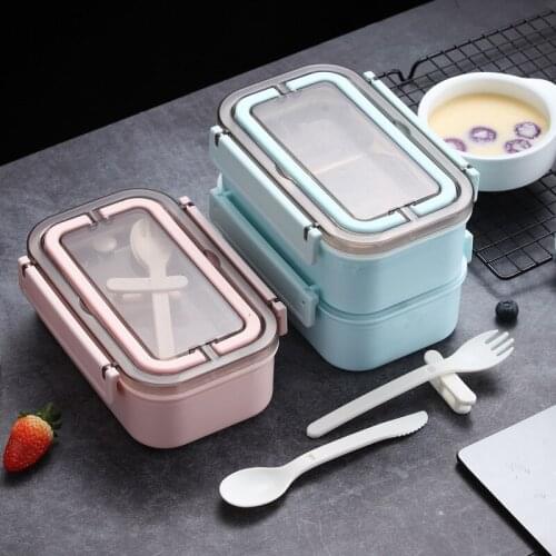 304 Stainless Steel Double Insulated Lunch Box with Handle Portable Single Layer Sealed Lunch Box with Fork Spoon
