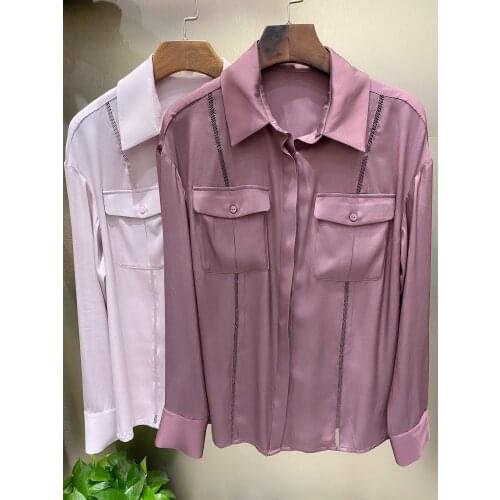 Fashion 2021 new ladies long sleeve sexy casual solid color hollow silk shirt 1219