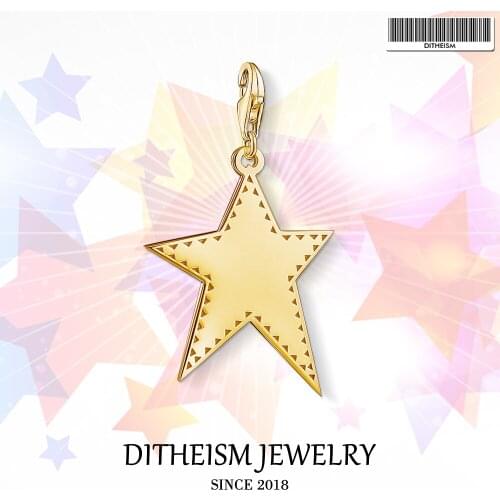 Golden Star Charms Pendant, 2019 Fashion Jewelry Pure 925 Sterling Silver Hyperbole Gift For Women Men Fit Bracelet Necklace