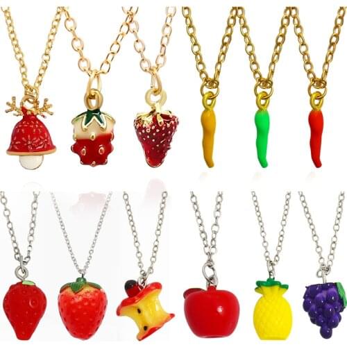 Cartoon Fruit Vegetables Necklace Capsicum Cayenne Apple Strawberry Apple Pepper Pendant Necklace For Girls Chain Jewelry Gifts