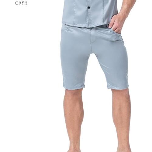 Men Shorts Faux Leather Shiny Sexy Blue Boxer Shorts Patent Short Stage Cute Nightclub Fashion Knee Length Shorts