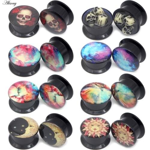 Alisouy New 2PCS Acrylic UV Screw Logo Ear Gauges Plugs Expanders Earring Stretching Kit Piercing Body Jewelry Flesh Tunnels