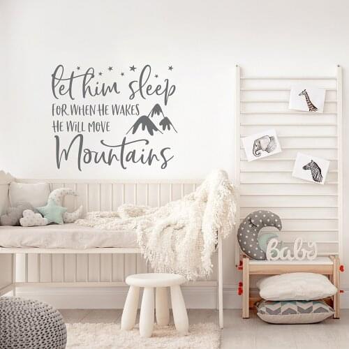 Mountains Quote Wall Decal Let Him Sleep for when He Wakes He Will Move Stars Wall Decals Vinyl Nursery Kids Room Decor Z957