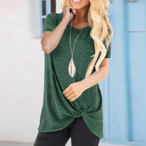Solid T-shirt Women Summer Tie Tops Tee Casual Simple Short Sleeve Female tshirt Large Size Women Clothes camisetas mujer