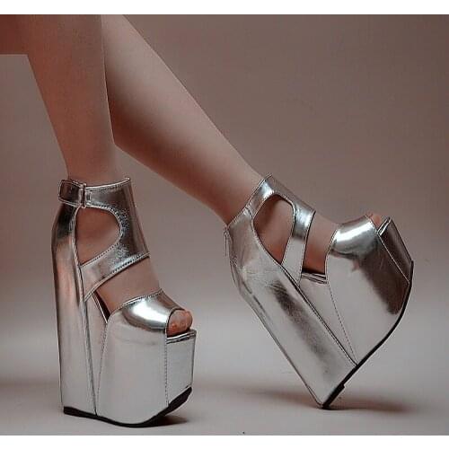 European American style sexy nightclub women shoes 17CM simple elegant high heels muffin platform super high heel wedge sandals