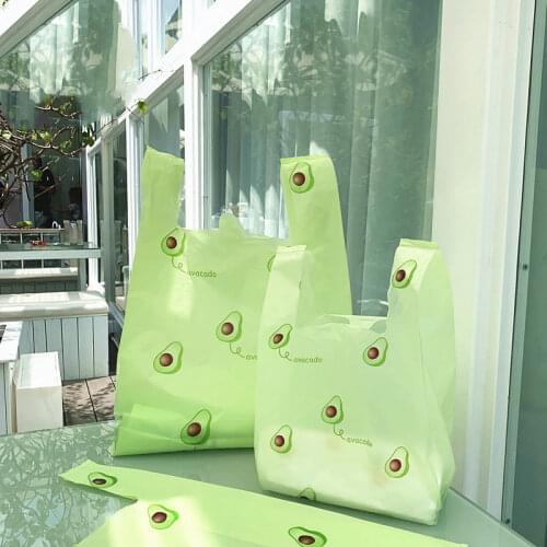 Fruits Color Thick Handle Bags 0.05mm Cute Cartoon Pattern Plastic Vest Bag BeverageTakeaway Package Small Drink Shopping Pouch