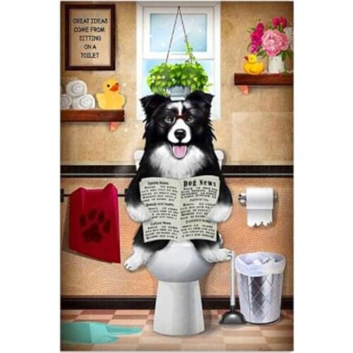 Full Circle 5D DIY Diamond Painting Dog Sitting On The Toilet Bathroom Decor Diamond Embroidery Mosaic Craft Gift FC625
