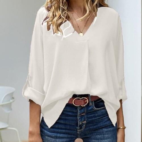 Women Shirts Elegant Office Lady Casual Solid Color V Neck Long Sleeve Shirts Vintage Plus Size Loose Blouse Women Clothing