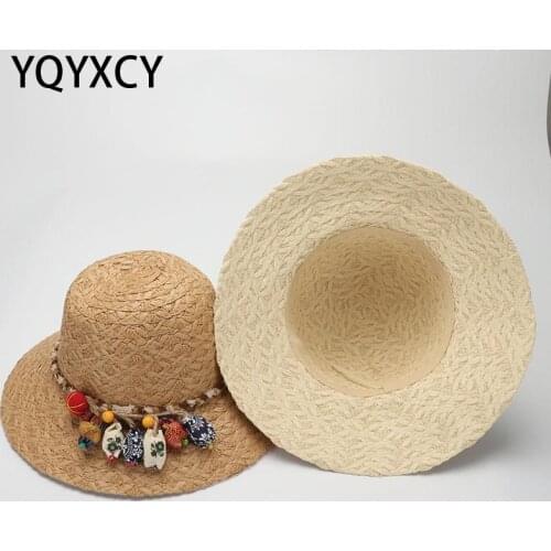YQYXCY Sun Hat Cap Wide Brim Floppy Top Summer Hats For Women Beach Panama Straw Dome Bucket Hat Female Visor Bonnet Bohemia New