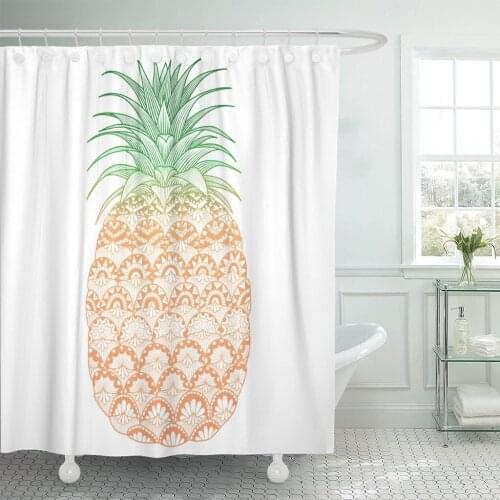 Blue Tee Pineapple Zentangle Graphics Colorful Boho Hawaiian Vintage Shower Curtain Waterproof Polyester Fabric 60 x 72 Inches