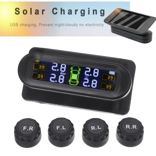 4pcs/set TPMS Car Tire Pressure Monitor System Automatic Brightness Control Solar Power Adjustable LCD Screen Wireless 4 Tire