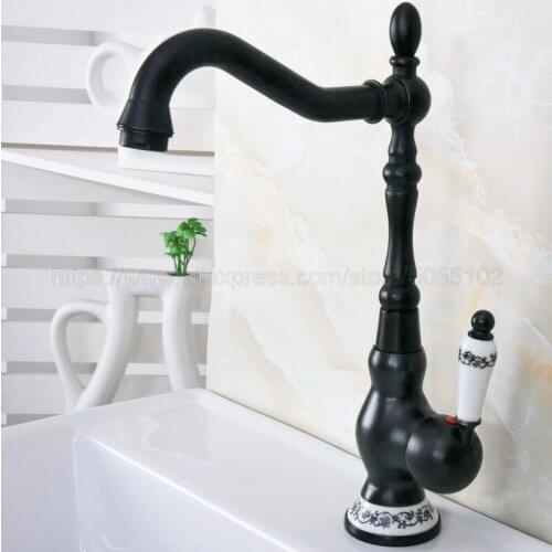 Bathroom Faucet Black Oil Rubbed Brass Basin Faucet Deck Mounted Single Handle Single Hole Hot And Cold Water Tap znf656