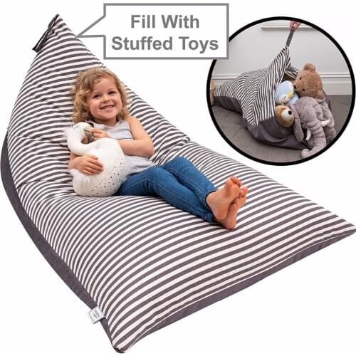 Super-Soft Velvet Toy Stuffed Animal Storage Bean Bag Chair Extra Large Canvas Pouch Stripe Sofa