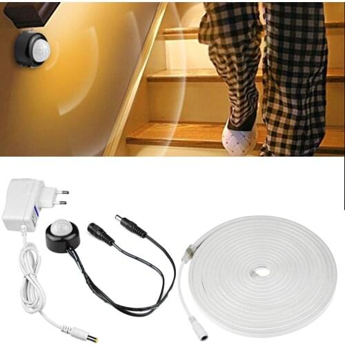 12V LED Strip work with motion Sensor control 1/2/3/4/5M Neon lamp Tape Auto on/off for Closet wardrobe kitchen Lighting