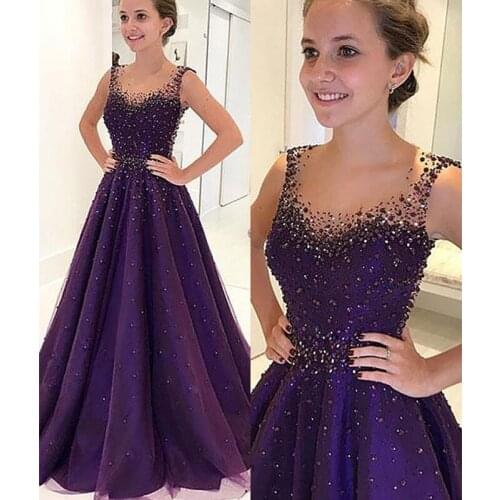 Gorgeous Custom Made Grape Rhinestones A Line Women Prom Dress Evening Dresses Gowns