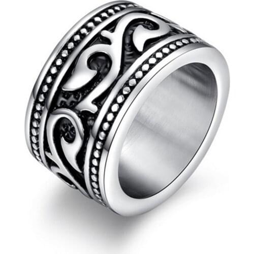 Vintage Decorative Pattern Ring Stainless Steel Rings Retro Gothic Male Jewelry 8-13