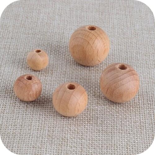 XCQGH 100Pcs Eco-friendly Round Beech Wood Beads Loose Bead for DIY Baby Pacifier Clips Nipple Holder