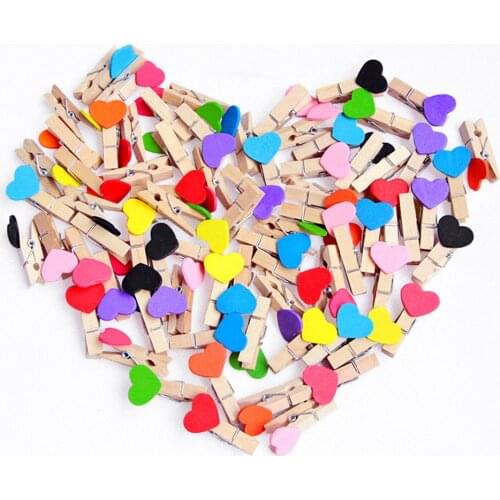 10 Pcs colorful Mini Heart Love Wooden Clothes Photo Paper Peg Pin Clothespin Craft Postcard Clips Home Wedding Decoration D3