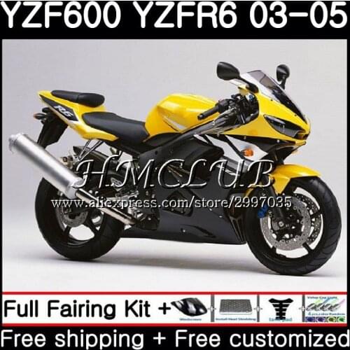 Yellow black Body For YAMAHA YZF-R6 03 04 05 YZF600 YZF R6 2003 2004 2005 14HC.17 YZF 600 R 6 YZF-600 YZFR6 03 04 05 Fairing Kit