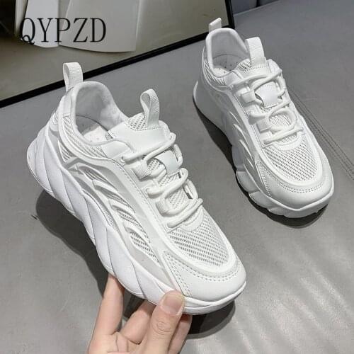 White Women Shoes Lace-Up Chunky Sneakers for Women Vulcanize Shoes Casual Fashion Breathable Dad Shoes Platform Sneakers Basket