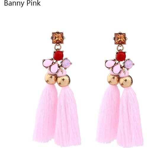 Bohemia Double Cotton Tassel Studs Earrings For Women Ethnic Geo Pendant Post Earrings Fashion Jewelry Pendientes Chunky Earring