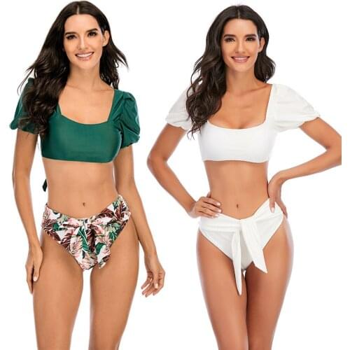 Womens Push Up Padded Bra Bikini Set Short Sleeve Swimsuit Floral Bathing Suit Swimwear Summer Bathing Suit Beachwear