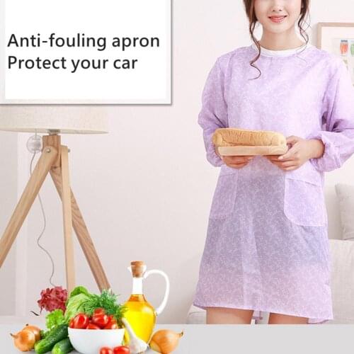 Women Floral Waterproof Long Sleeve Kitchen Cooking Baking Apron Working Smock