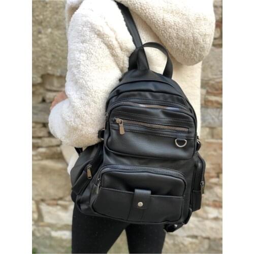 Black Washed Leather Women 'S Backpack Women 'S Backpack Bag, Women 'S Handbag