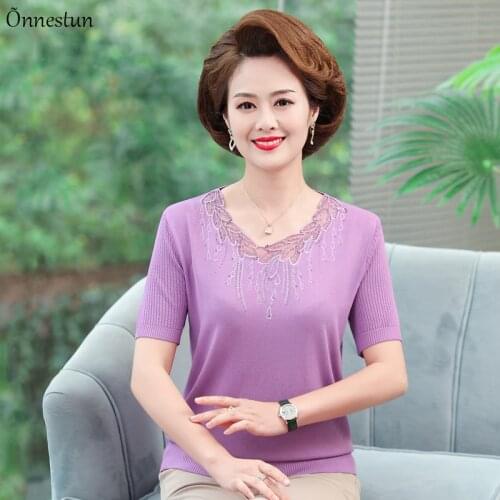 Short Sleeve Women Sweater Summer Pullovers New Harajuku Jumper O Neck Crop Top Causal Thin Knitted Mother T Shirt