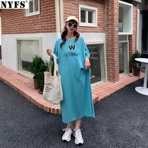 NYFS Summer dress 2021 Korean New Loose Back hollow Woman Dress Vestidos Robe Elbise Simple Printing Long Dress