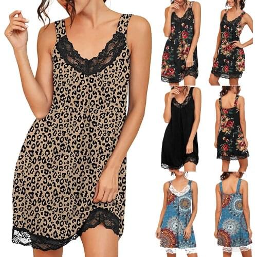 2021 summer European and American comfortable womens home lace large round neck irregular Short Sleeve Dress SAGACE