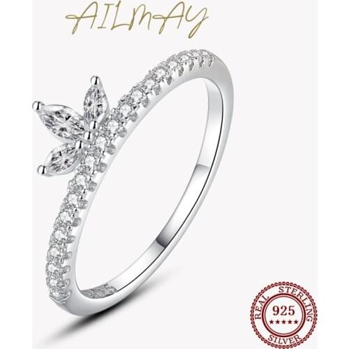 Ailmay Top Quality Rea 925 Sterling Silver Crown Clover Rings Cubic Zirconia for Women Minimalist Fine Jewelry 2021 New Style