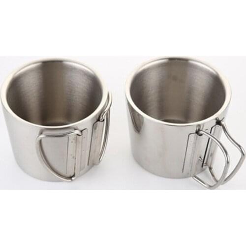 10pcs 2018 hot sale 350ml Portable Camping Cup Outdoor Folding Handle vacuum Cups Durable double Stainless Steel coffee beer Mug