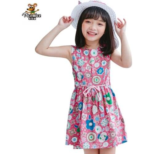 2PCS/Set Girls Dress +Hat Cotton Comfortable Childrens Dress 2021 Summer Dress Floral Girls' Sleeveless Dress For Children