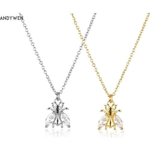 ANDYWEN 925 Sterling Silver Long Chain Bee Clear ZIrcon Simple Luxury Women Fashion Jewelry 2020 Crystal Wedding Simple Jewelry