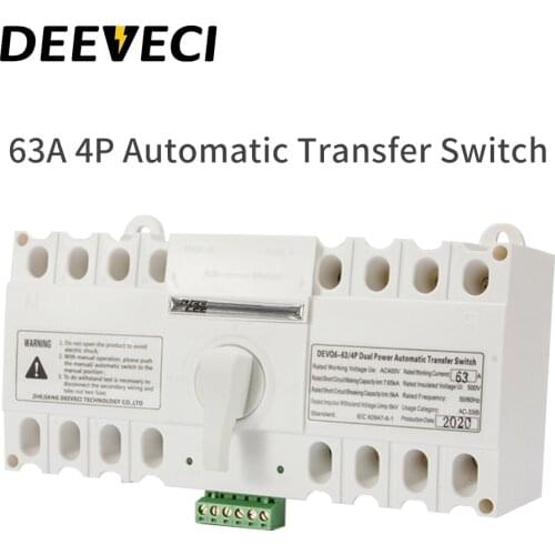 DEEVECI 16A 32A 40A 63A ATSE 220V 4P changeover switch MCB Type CE ATS Dual Power Automatic Transfer Switch Home Use White Color