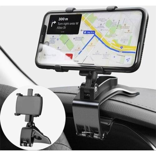 Car Dashboard Clip Phone Holder Stand Clip on Rearview Mirror Phone GPS Bracket Support Bracket Rotatable for iPhone Samsung