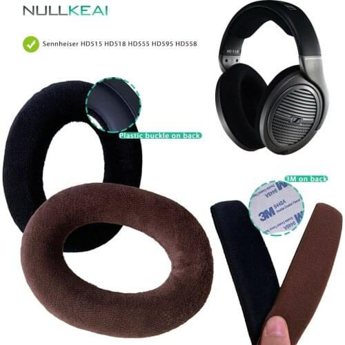 NULLKEAI Velvet Replacement Parts for Sennheiser HD515 HD518 HD555 HD595 HD558 Earpads Bumper Headband Earmuff Cover Cushion